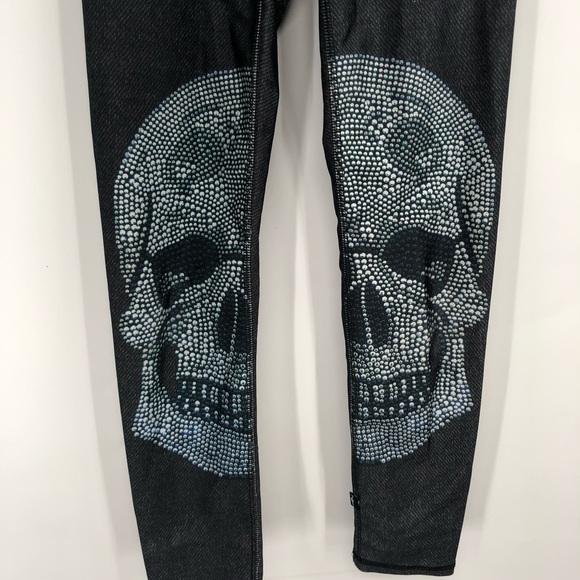 ZARA TEREZ Crystal Skull Leggings Stretch Halloween Pant S Small Grey Black - Picture 3 of 7